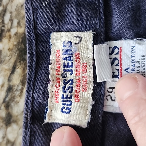 GUESS Jeans Women's  Deep BLUE Triangle Patch Made In USA. VINTAGE! - Picture 3 of 10
